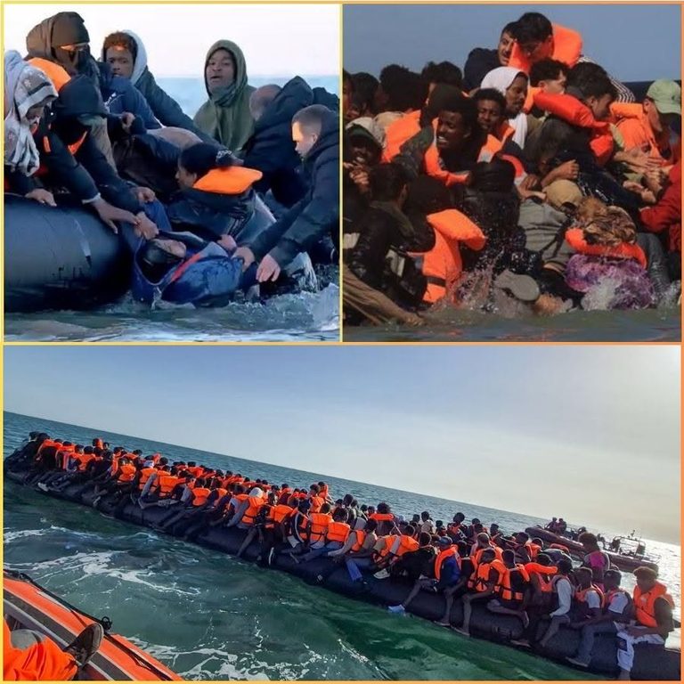A major international air and sea rescue operation was launched in the English Channel this morning after the engine of an overcrowded migrant vessel caught fire, plunging over 150 people into the water.