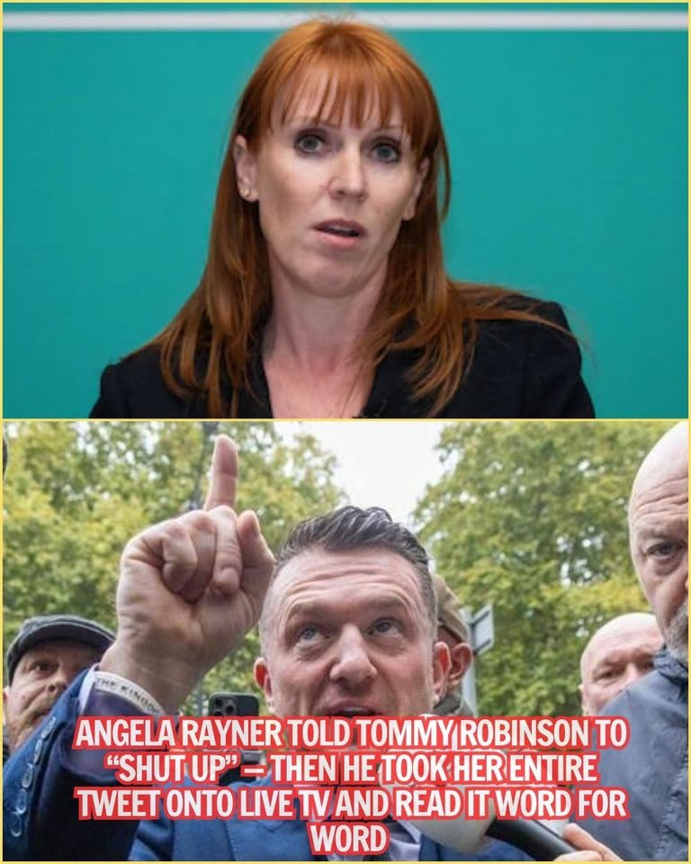 ANGELA RAYNER TOLD TOMMY ROBINSON TO “SHUT UP” — THEN HE TOOK HER ENTIRE TWEET ONTO LIVE TV AND READ IT WORD FOR WORD  When Angela Rayner publicly branded Tommy Robinson “dangerous” and told him to shut up, she surely never imagined he would hit back quite like this. Yet, in a moment that is rapidly going viral, Tommy calmly presented her entire post during a major live broadcast, reading every line aloud as the studio fell completely silent. There were no insults or chaotic outbursts—just a sharp, calculated analysis of her words, delivered with unwavering defiance and clear logic that held the political establishment to account. Viewers were quick to call it one of the most powerful and devastating televised rebuttals they had ever seen; even some of his fiercest critics acknowledged that the weight of his response was impossible to ignore. The studio fell silent. The internet did not. And ever since that moment, the debate across the country has shown no signs of slowing down.